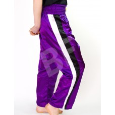 Purple Kickboxing Trousers Satin with White/Black Stripes